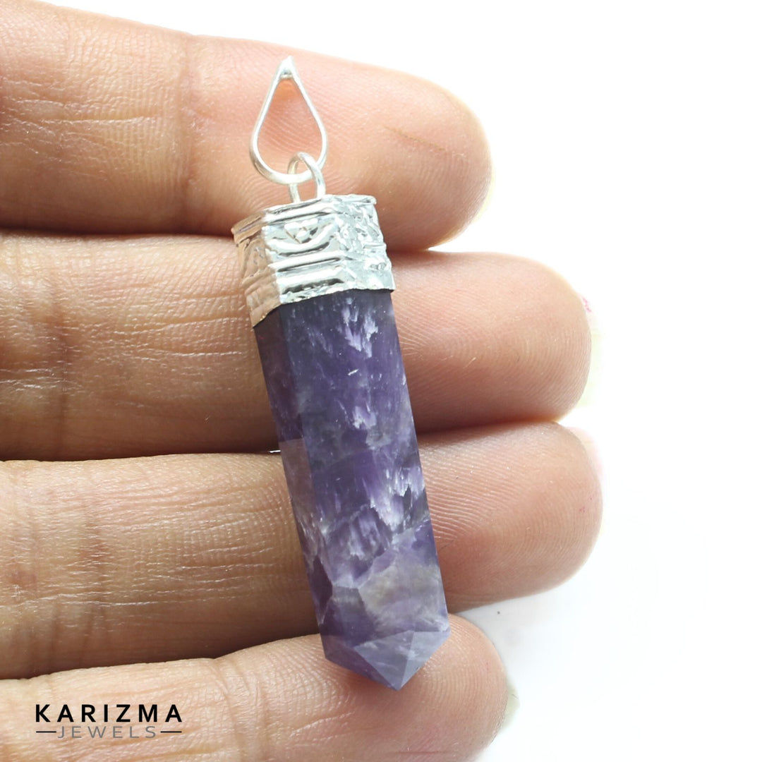 26.9Ct Natural Purple Amethyst Gemstone Healing Point Pencil Pendant