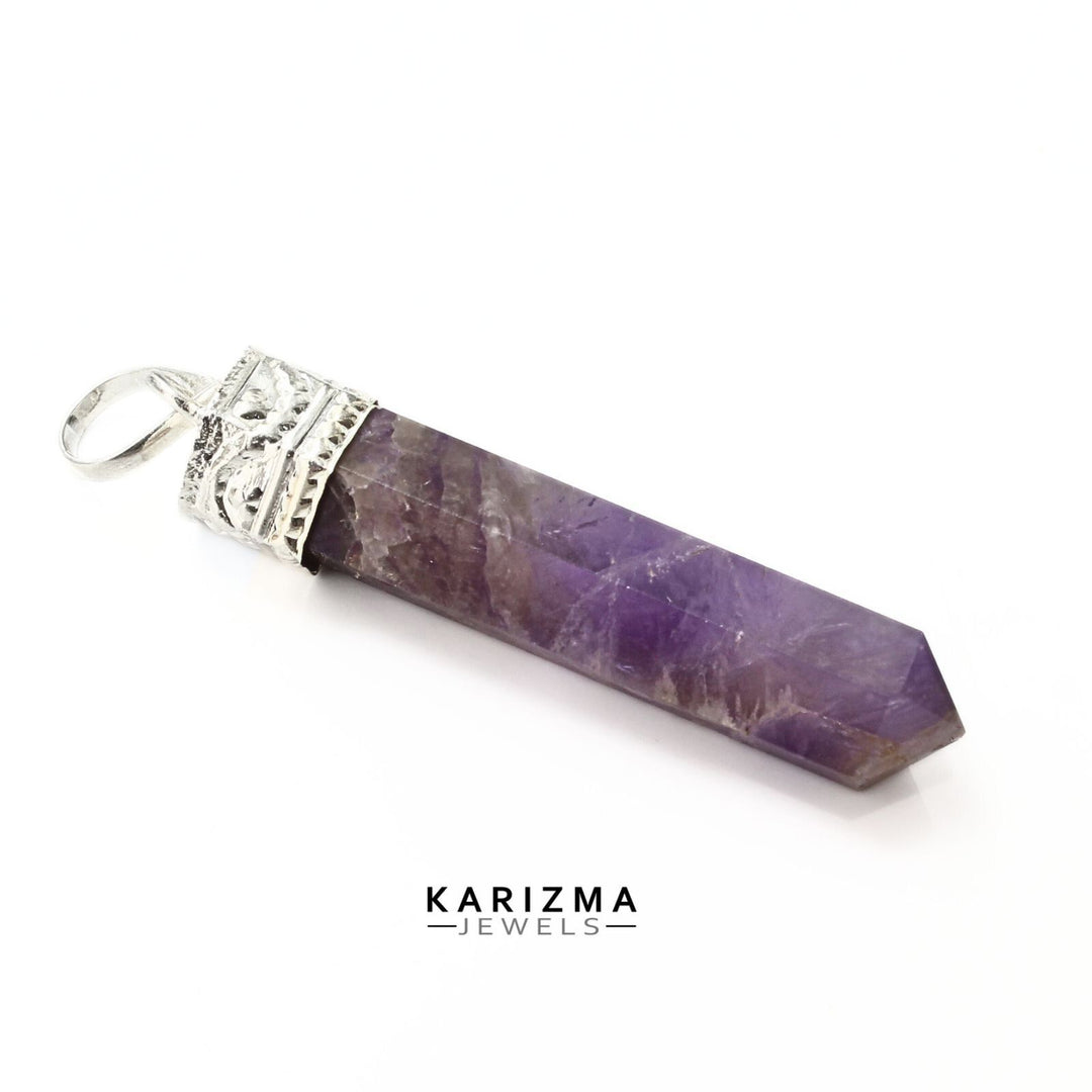 25.3Ct Natural Purple Amethyst Gemstone Healing Point Pencil Pendant