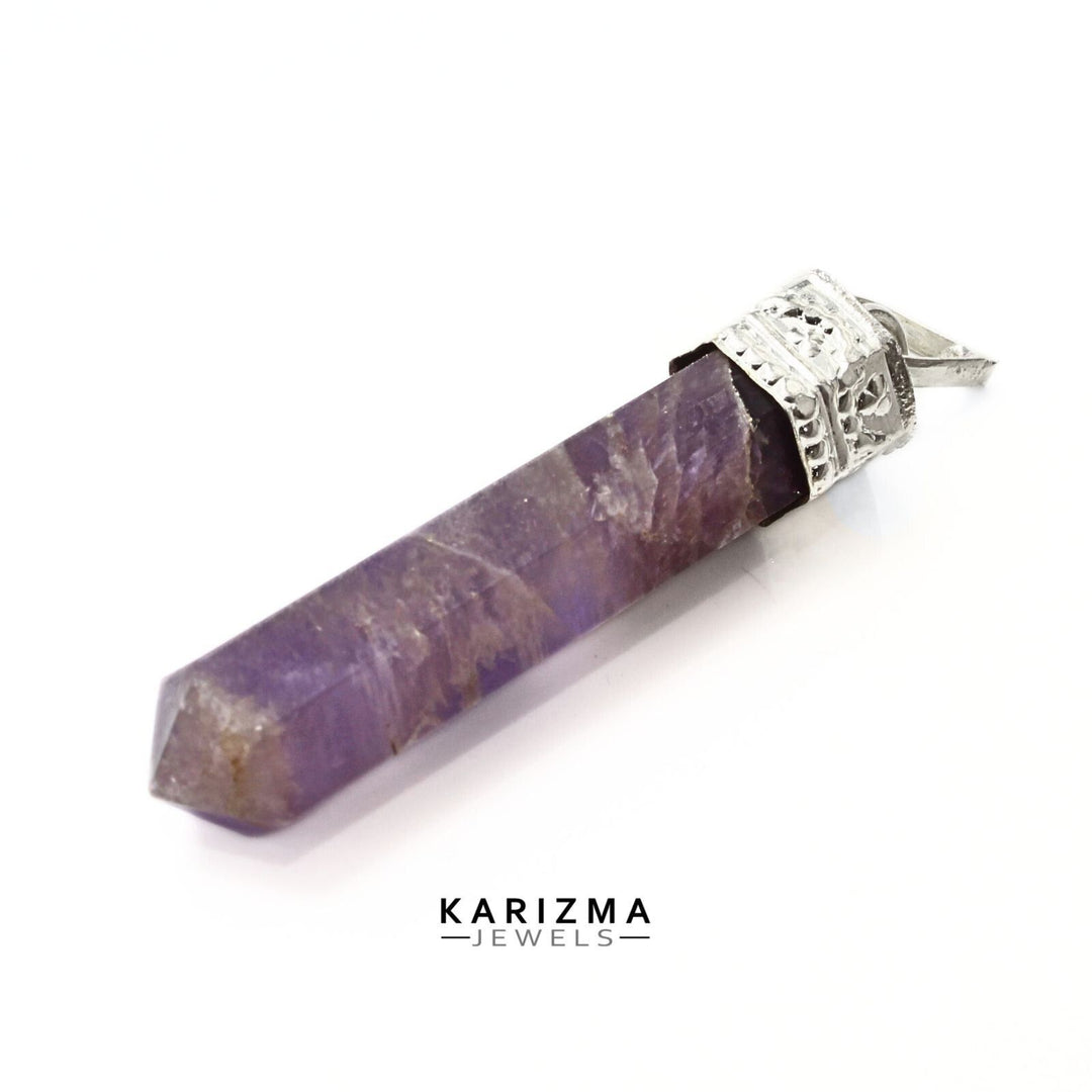 25.3Ct Natural Purple Amethyst Gemstone Healing Point Pencil Pendant