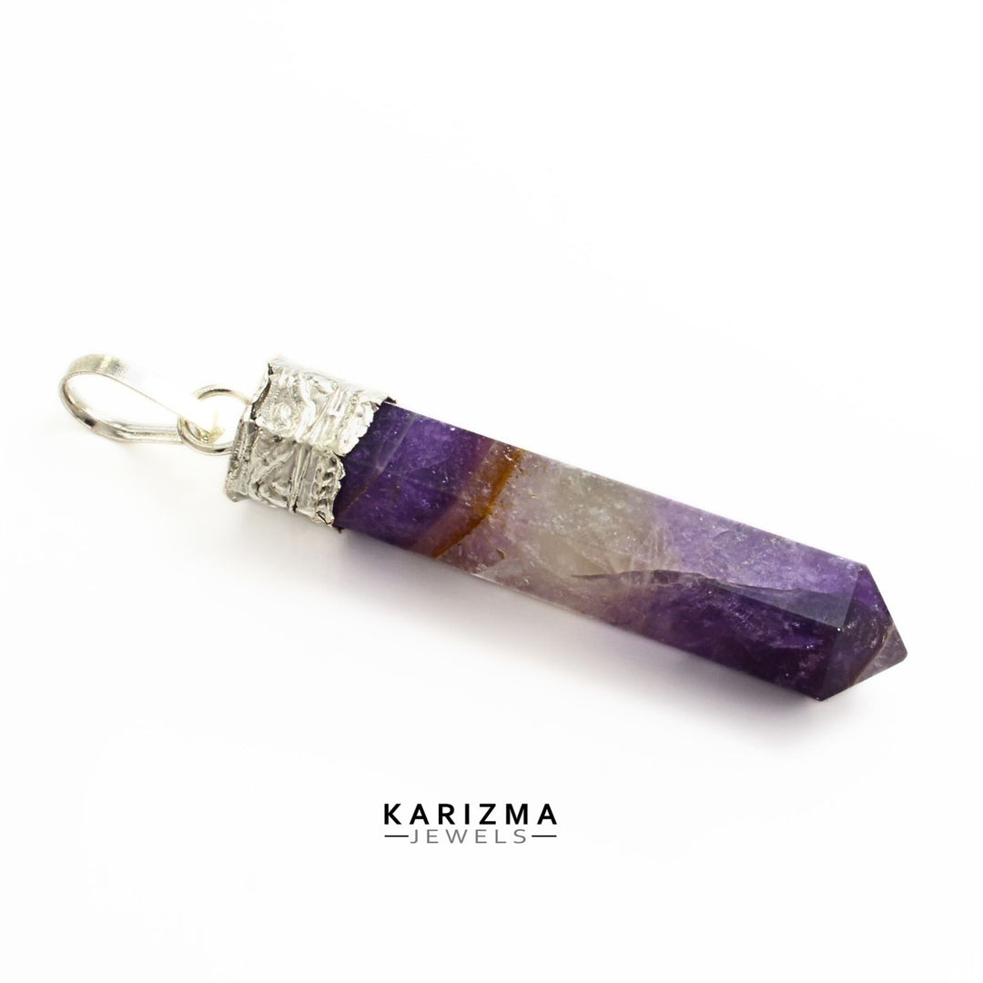 26.4Ct Natural Purple Amethyst Gemstone Healing Point Pencil Pendant