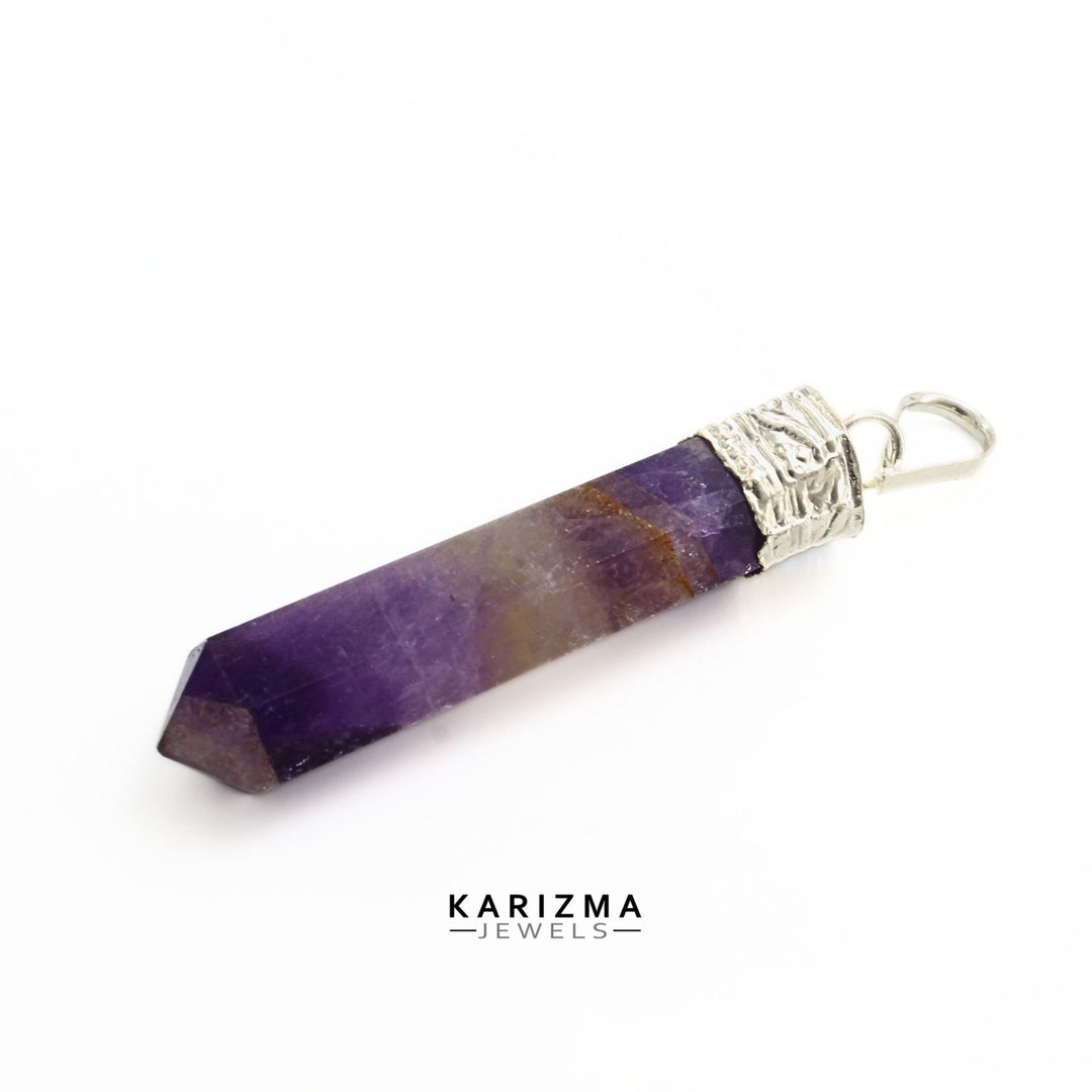 26.4Ct Natural Purple Amethyst Gemstone Healing Point Pencil Pendant