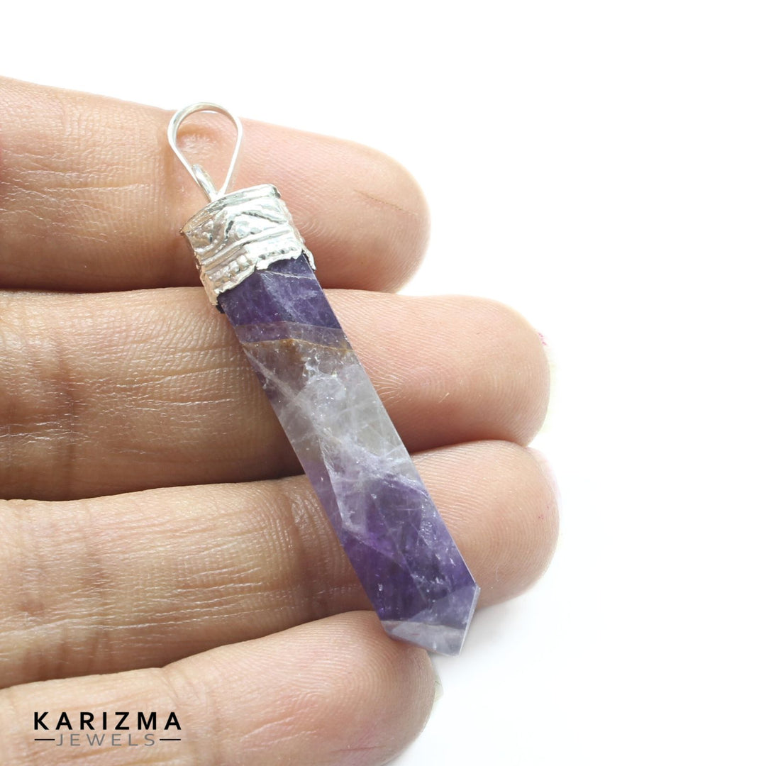 26.4Ct Natural Purple Amethyst Gemstone Healing Point Pencil Pendant