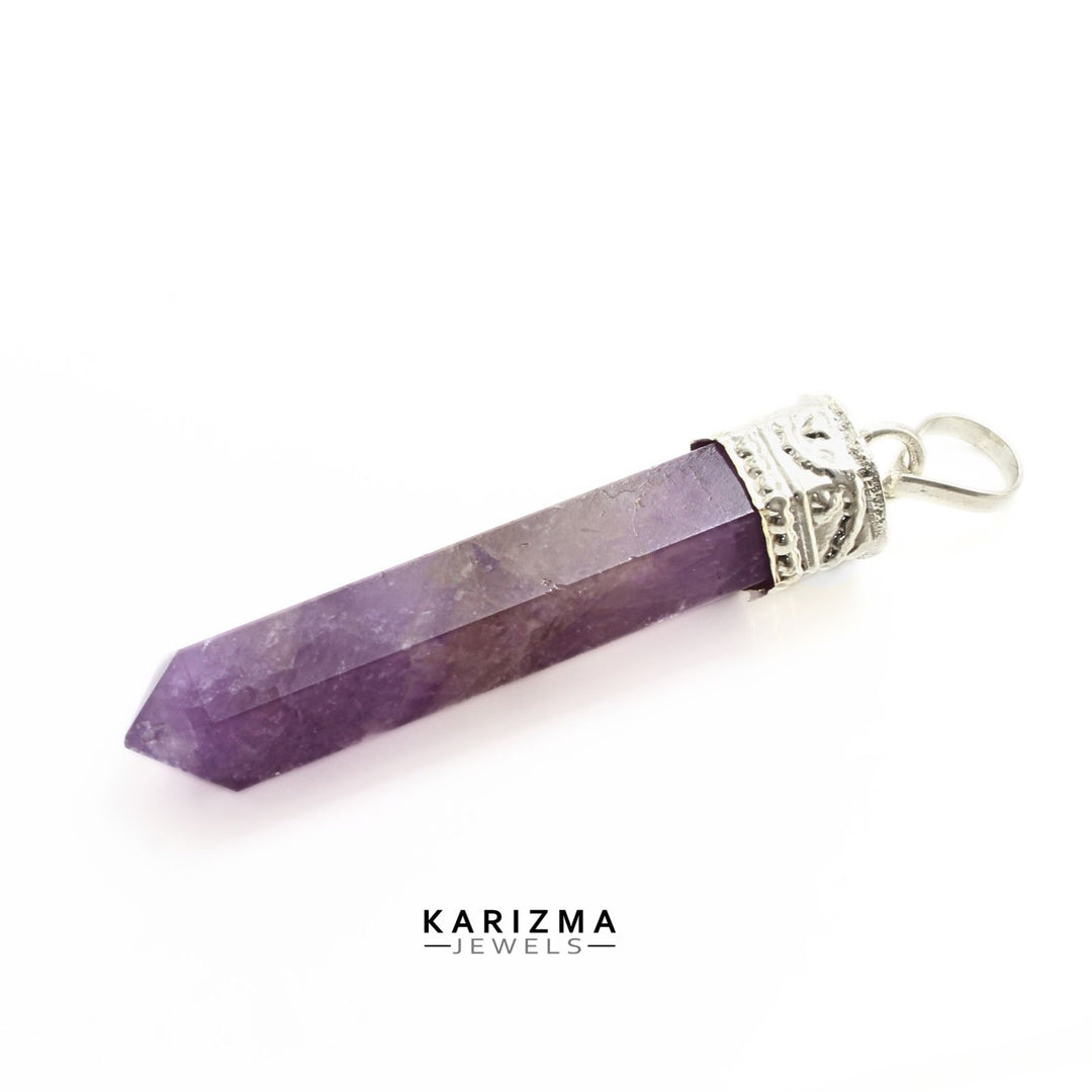 26.2Ct Natural Purple Amethyst Gemstone Healing Point Pencil Pendant
