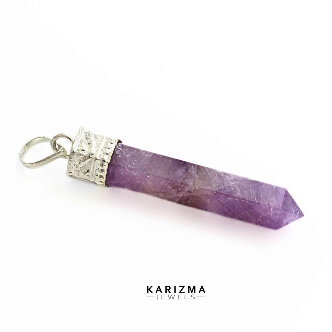 26.2Ct Natural Purple Amethyst Gemstone Healing Point Pencil Pendant