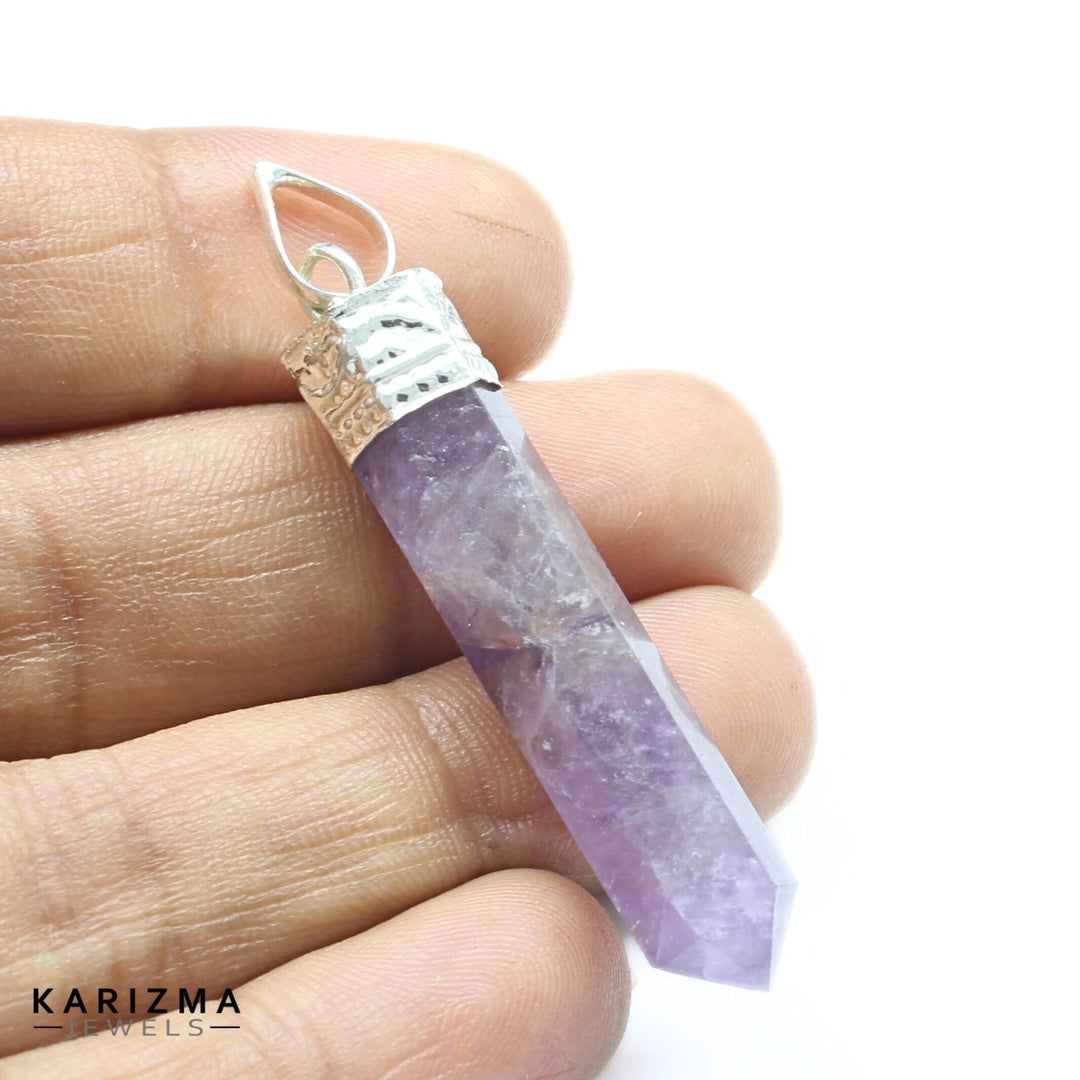 26.2Ct Natural Purple Amethyst Gemstone Healing Point Pencil Pendant