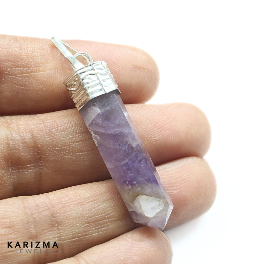 26.5Ct Natural Purple Amethyst Gemstone Healing Point Pencil Pendant