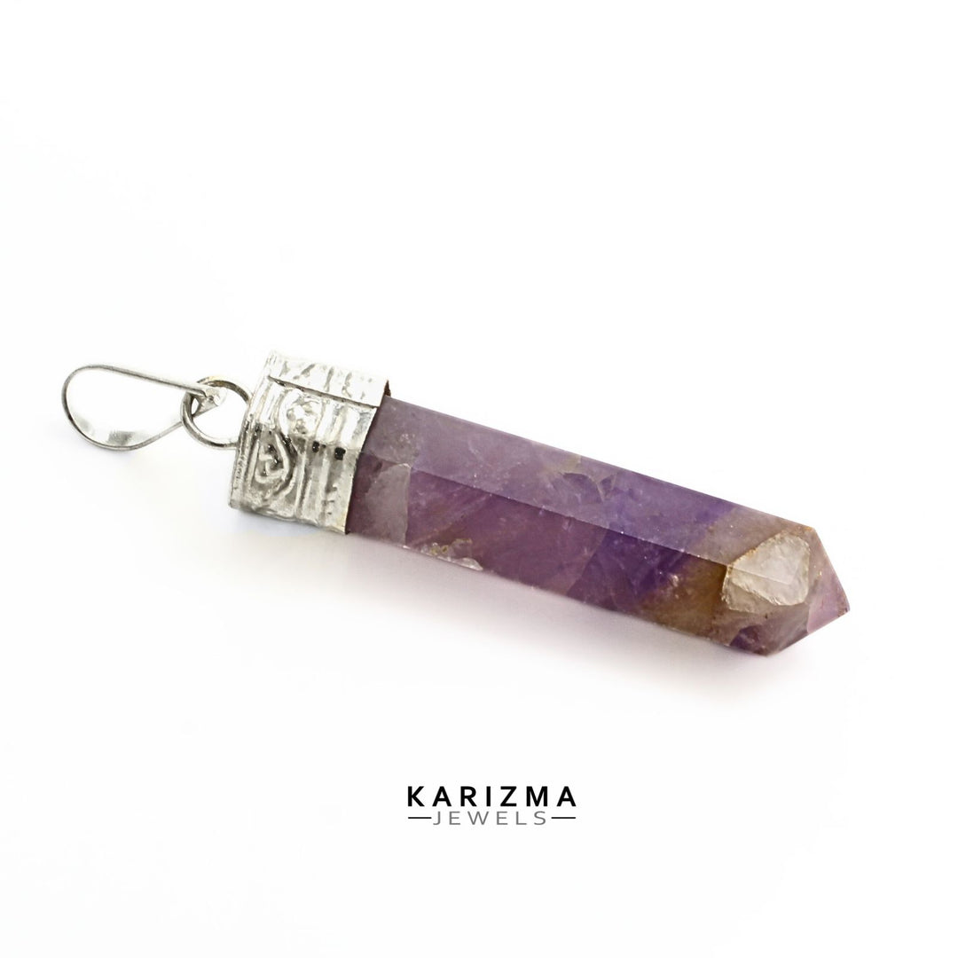 26.5Ct Natural Purple Amethyst Gemstone Healing Point Pencil Pendant