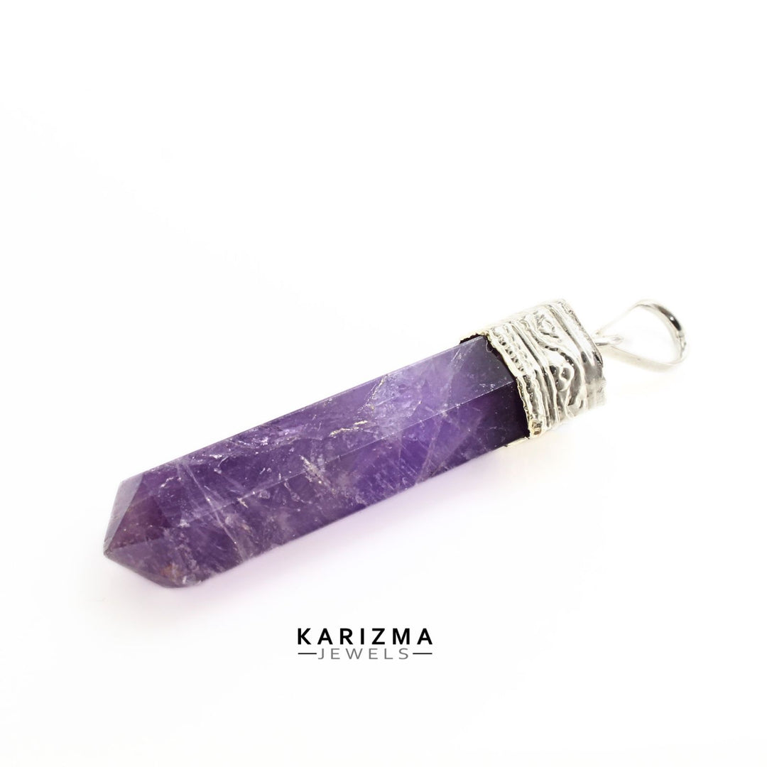 30.2Ct Natural Purple Amethyst Gemstone Healing Point Pencil Pendant