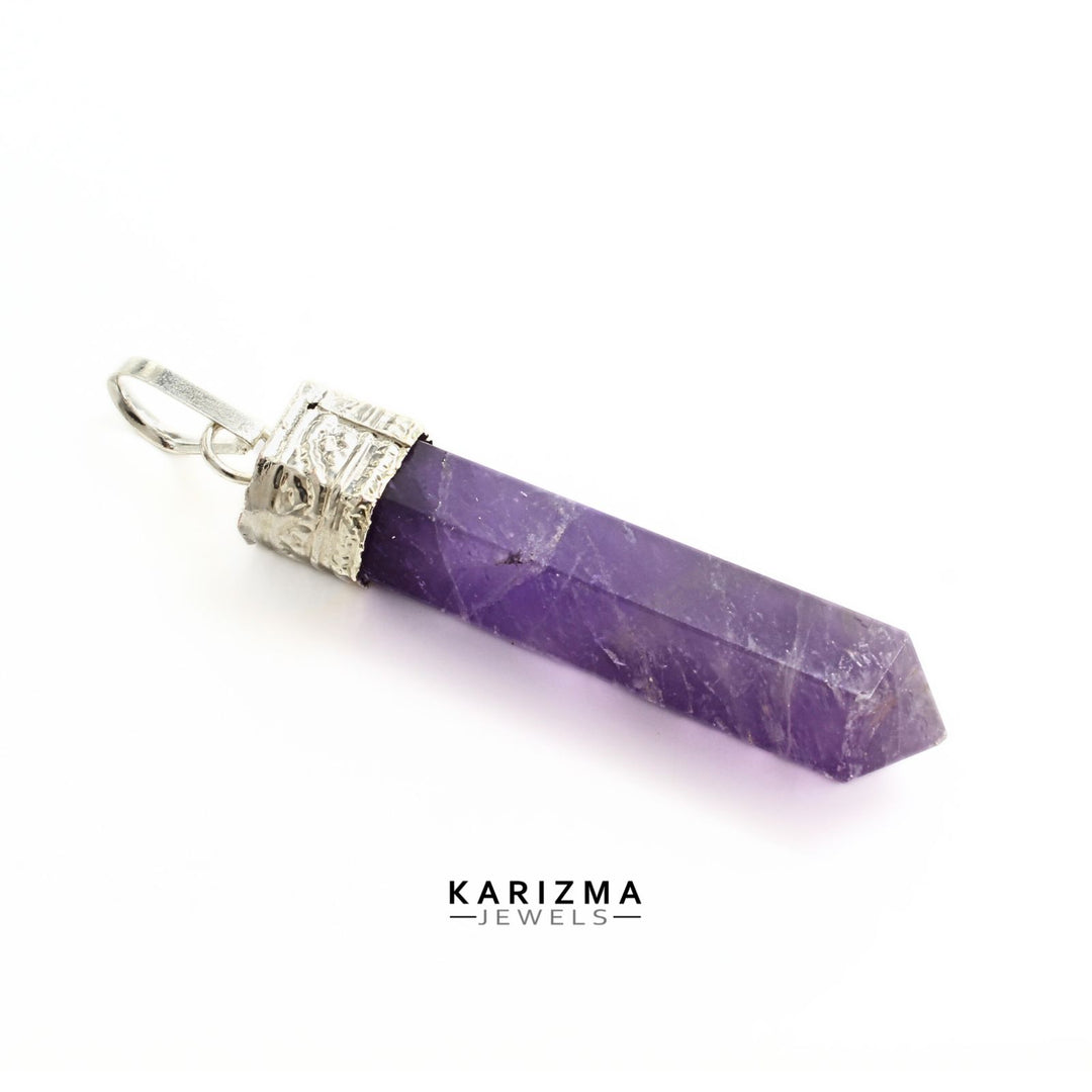 30.2Ct Natural Purple Amethyst Gemstone Healing Point Pencil Pendant
