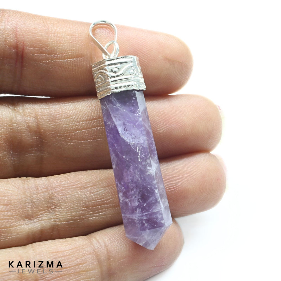 30.2Ct Natural Purple Amethyst Gemstone Healing Point Pencil Pendant