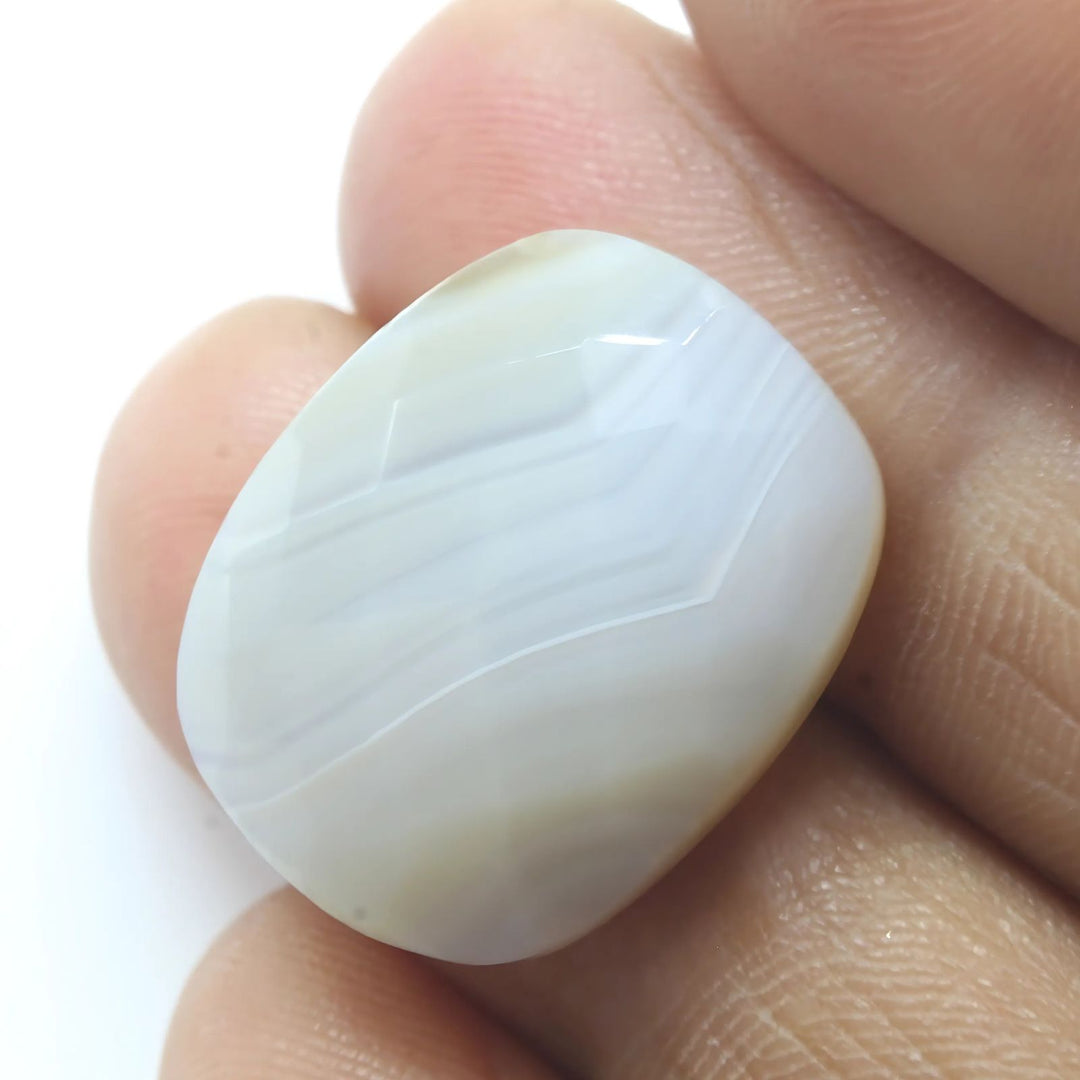 13.7Ct Natural White Agate Cushion Checker Cut Gemstone