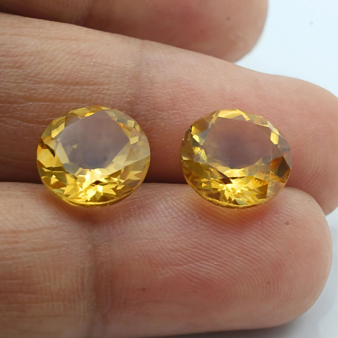 6.5Ct Natural Yellow Citrine (Sunella) Round Shape Gemstone - Pair