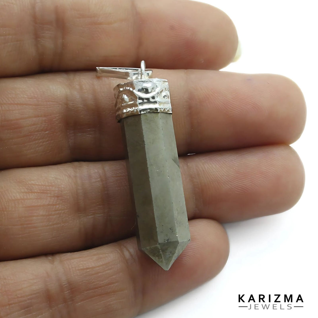 Natural Pyrite Gemstone Healing Point Pencil Pendant