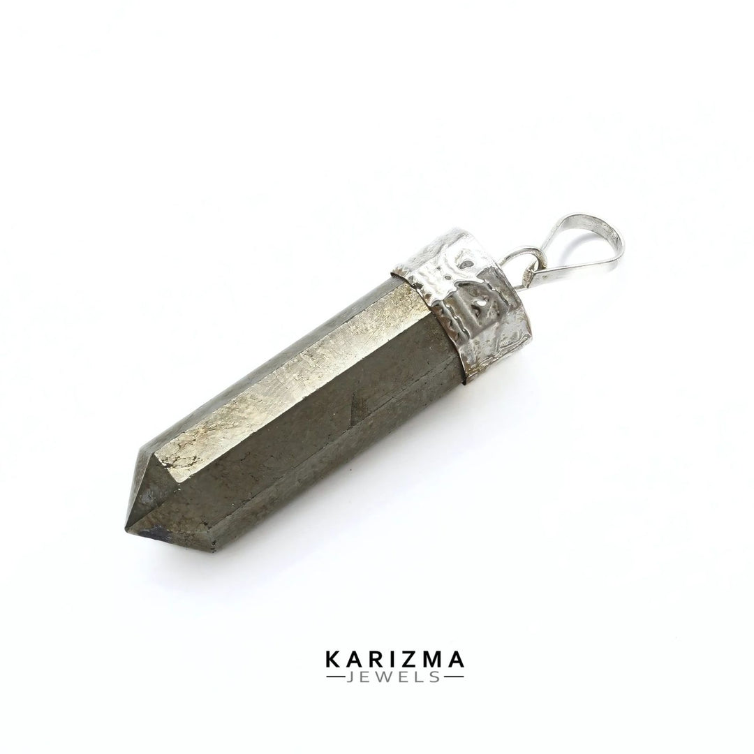 Natural Pyrite Gemstone Healing Point Pencil Pendant
