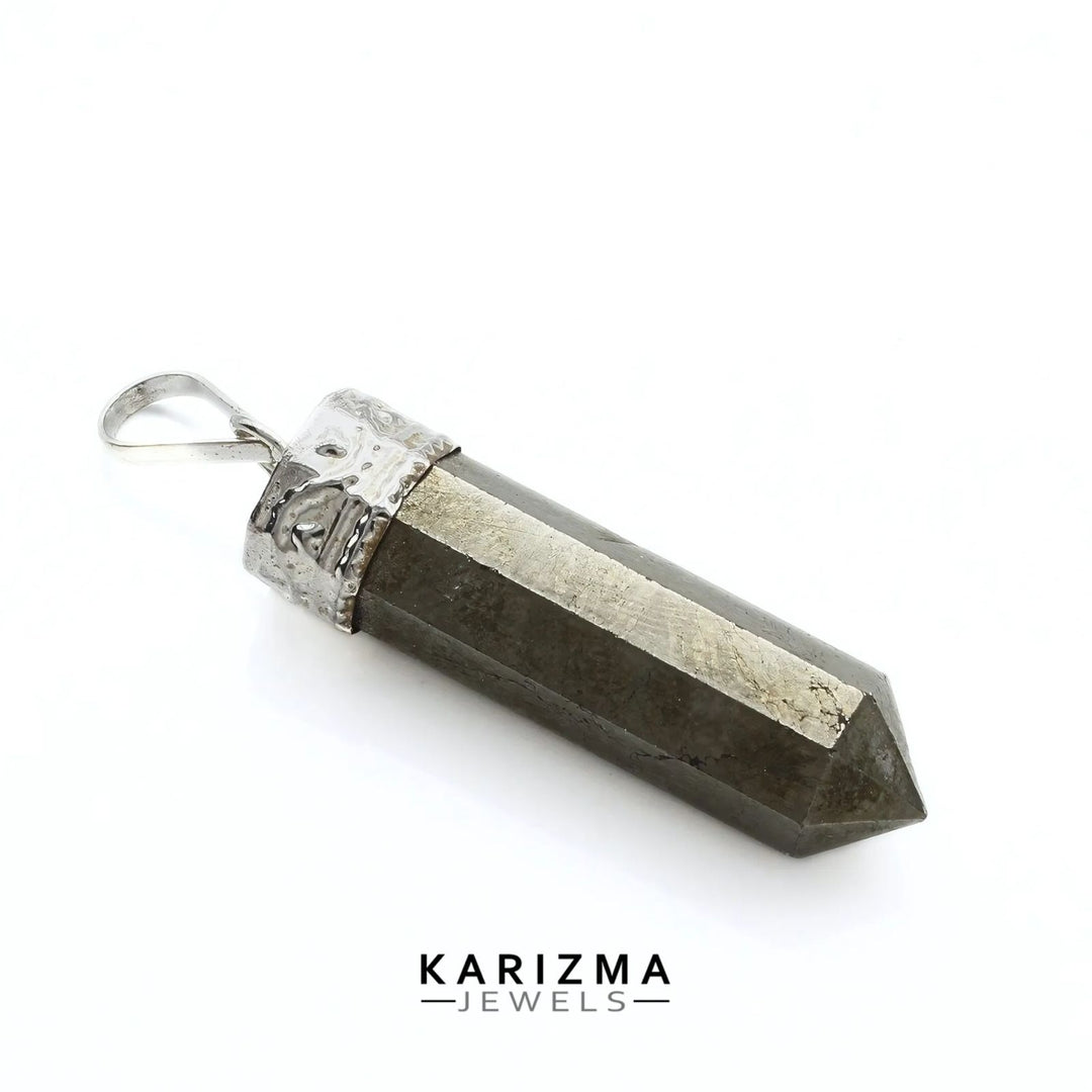 Natural Pyrite Gemstone Healing Point Pencil Pendant