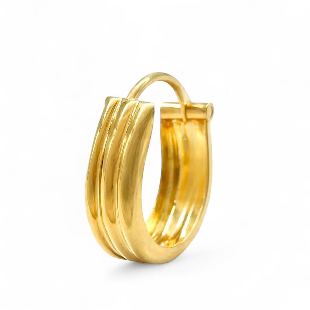 Indian hinged hoop Three Line Earrings 18k Solid Yellow Gold