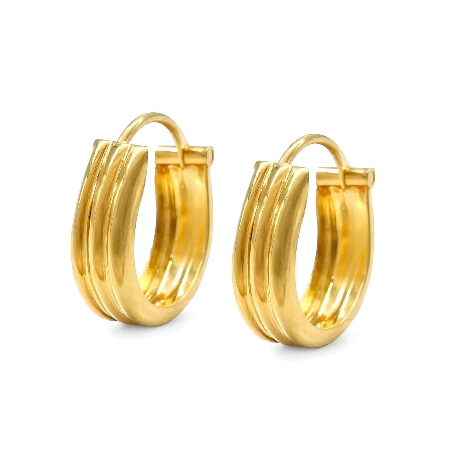 Indian hinged hoop Three Line Earrings 18k Solid Yellow Gold