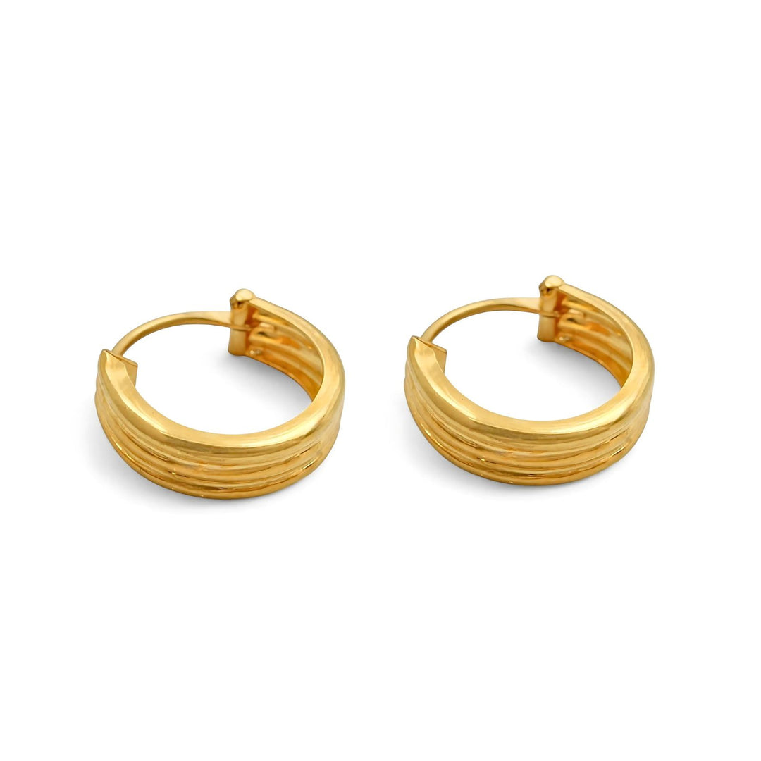 Indian hinged hoop Three Line Earrings 18k Solid Yellow Gold