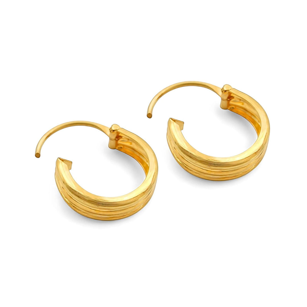 Indian hinged hoop Three Line Earrings 18k Solid Yellow Gold