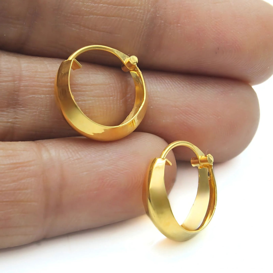 Indian hinged hoop V shape earrings 18k Solid Yellow Gold