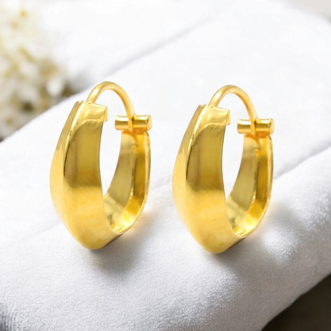 Indian hinged hoop V shape earrings 18k Solid Yellow Gold