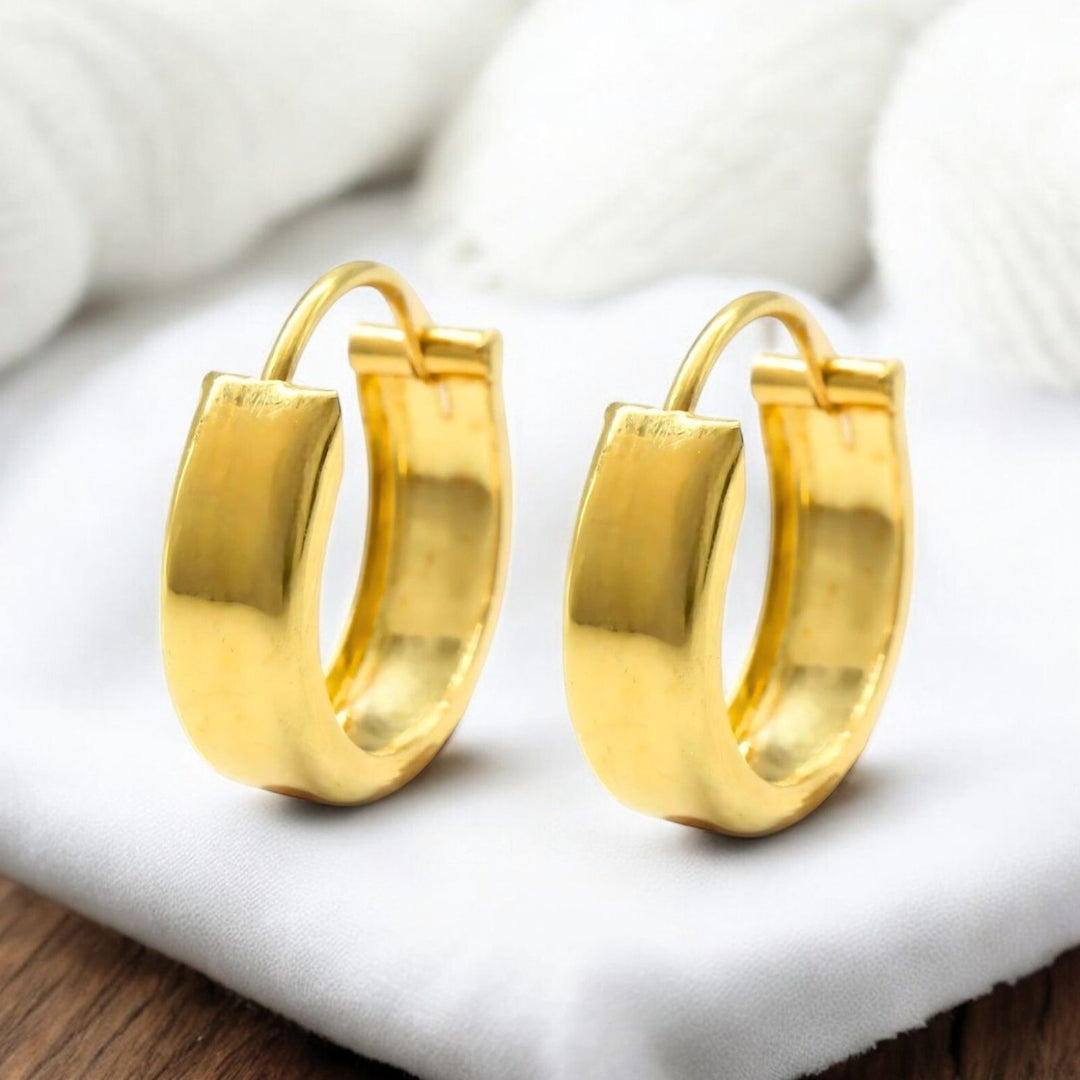 Indian hinged hoop Flat Earrings 18k Solid Yellow Gold