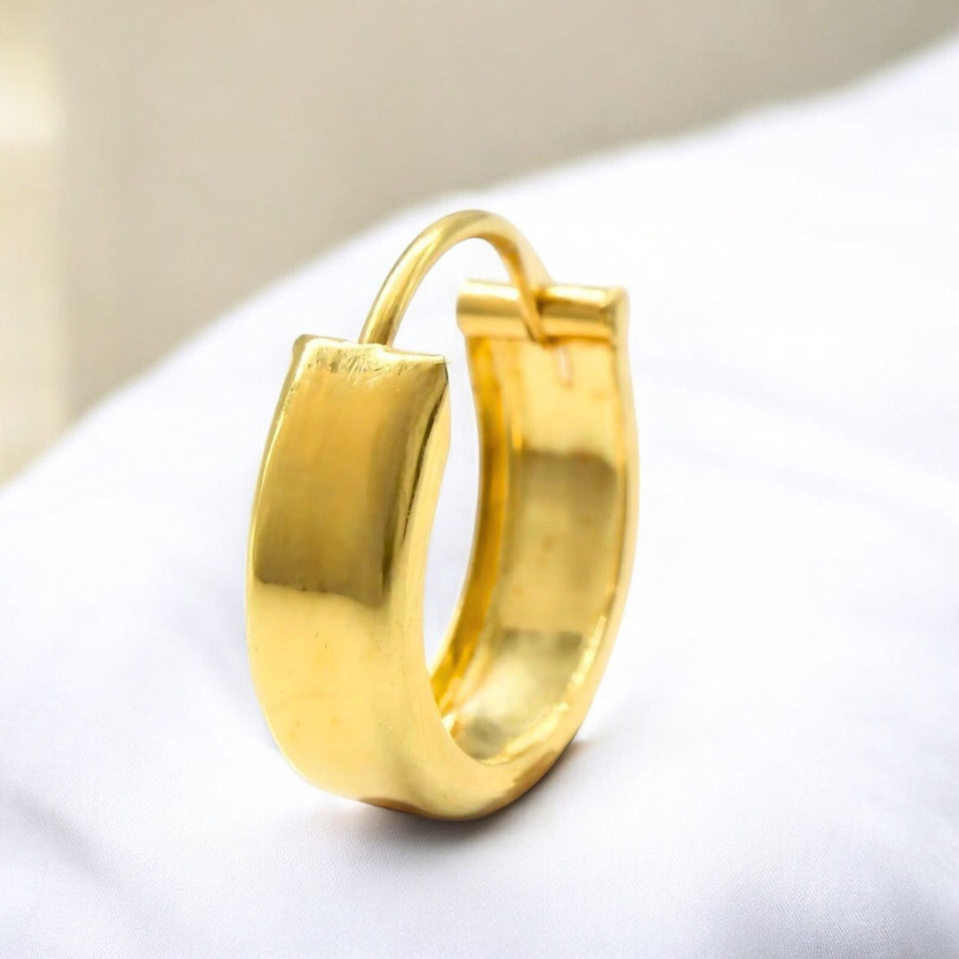 Indian hinged hoop Flat Earrings 18k Solid Yellow Gold