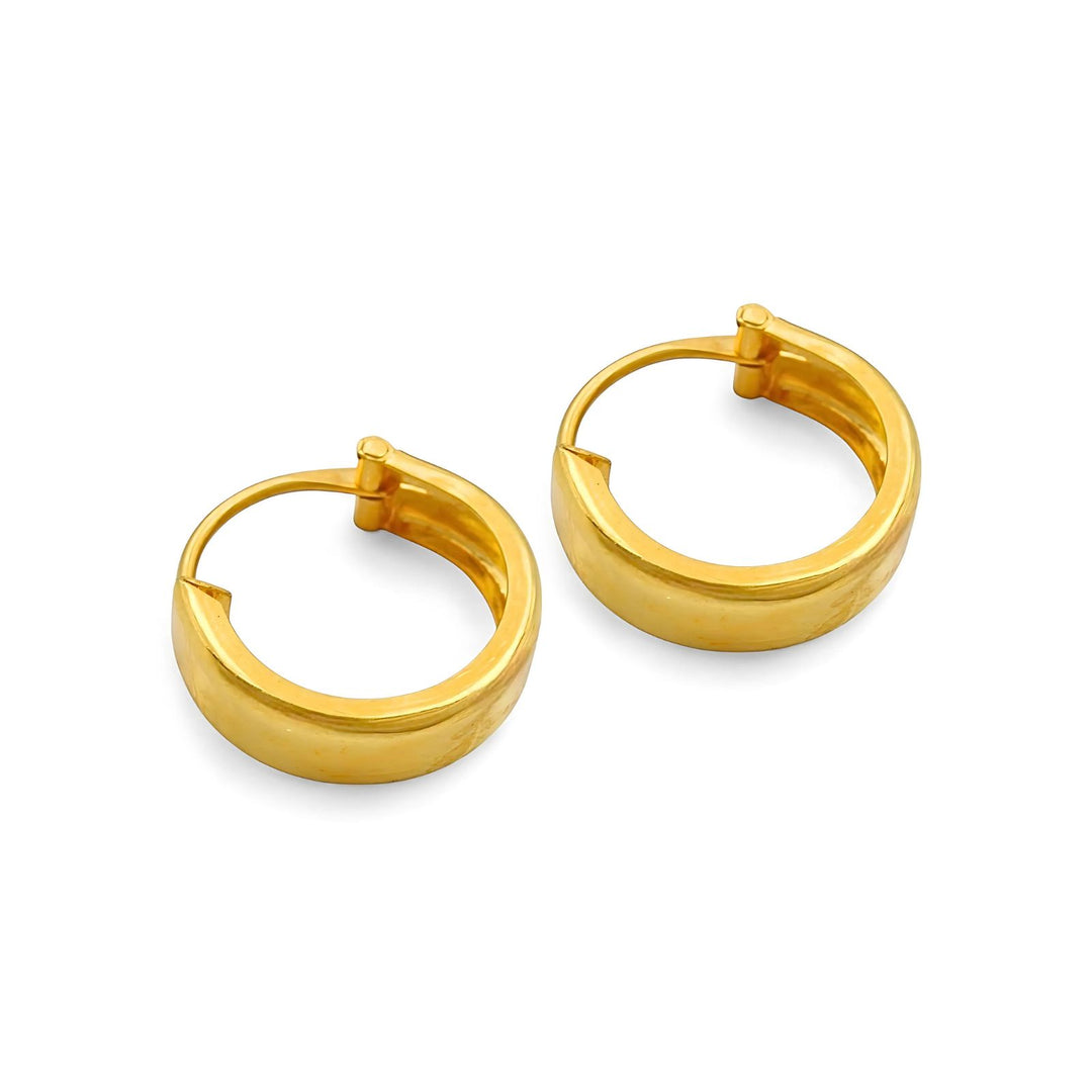 Indian hinged hoop Flat Earrings 18k Solid Yellow Gold