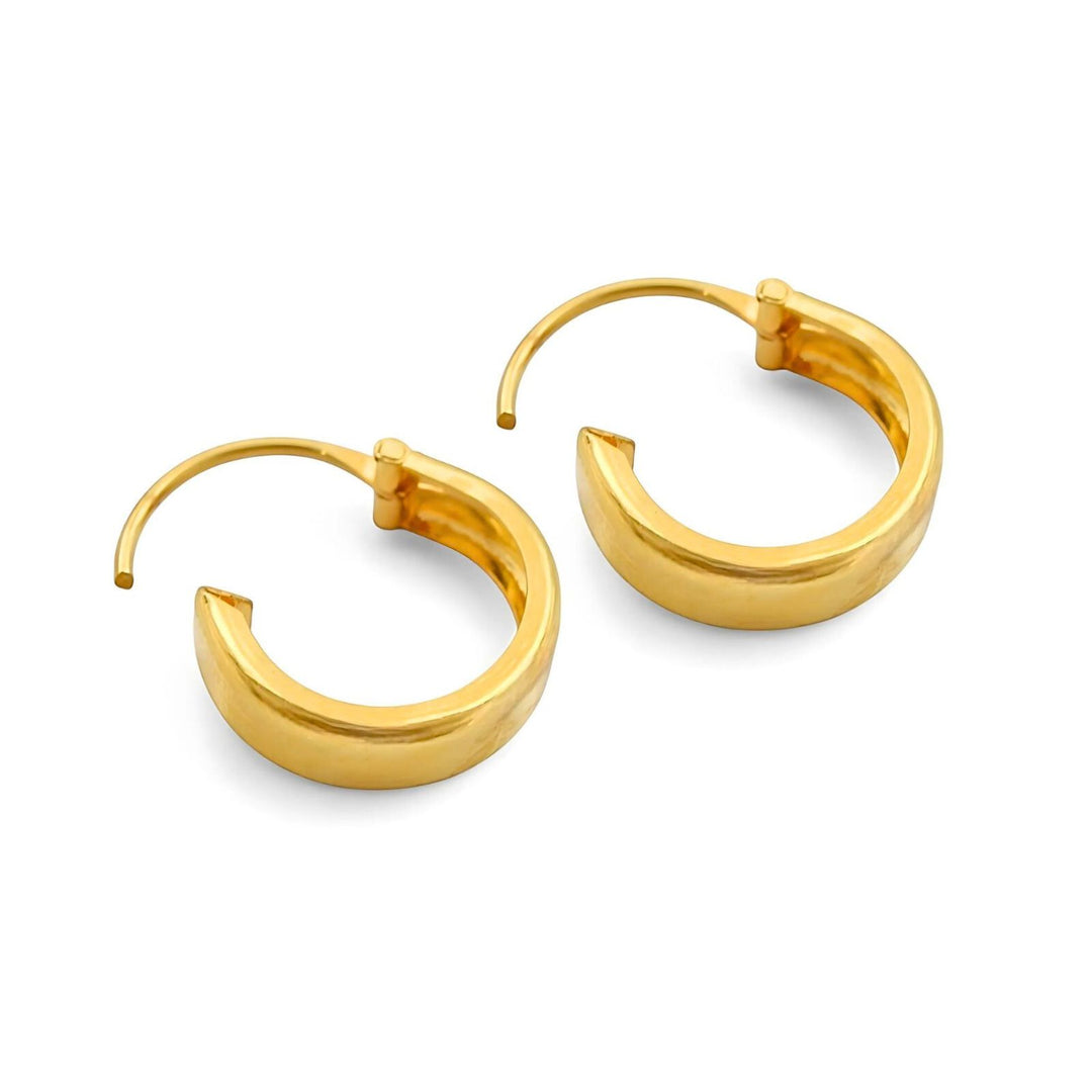 Indian hinged hoop Flat Earrings 18k Solid Yellow Gold