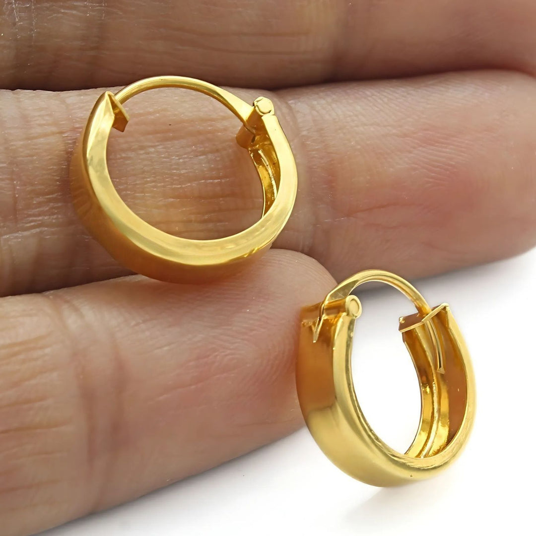 Indian hinged hoop Flat Earrings 18k Solid Yellow Gold
