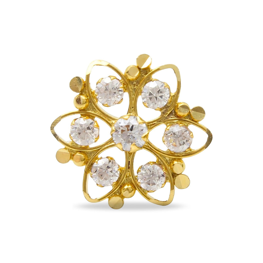 18K Real Gold Indian Women White CZ Flower style Nose stud nose ring Push Pin
