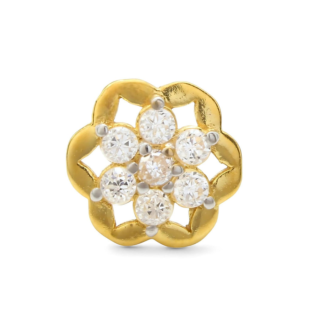 18K Real Gold Indian Women White CZ Flower Dainty Nose stud nose ring Push Pin