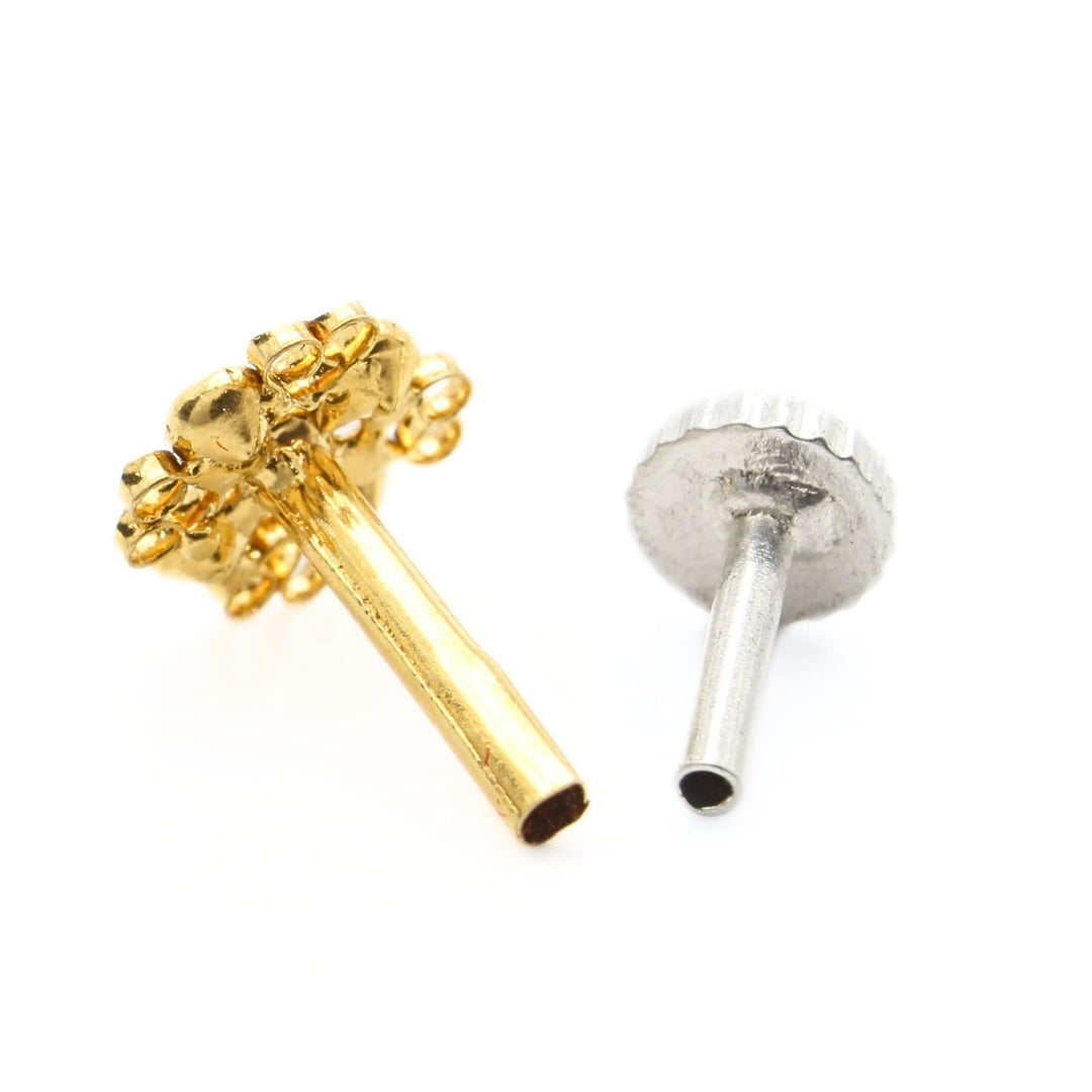 18K Real Gold Indian Women White CZ Square Nose stud nose ring Push Pin