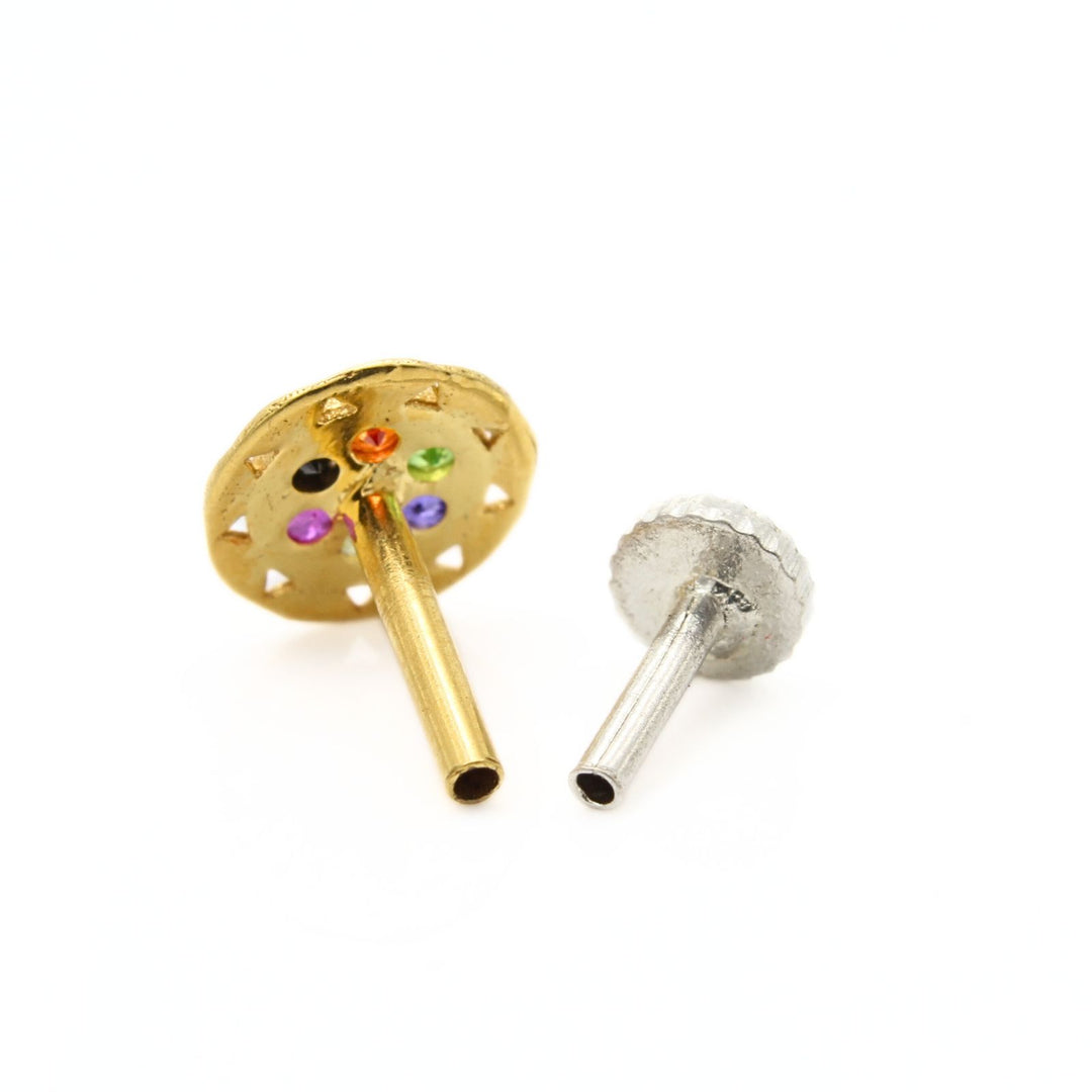18K Real Gold Indian Women Multi CZ handmade party wear Nose stud nose ring Push Pin
