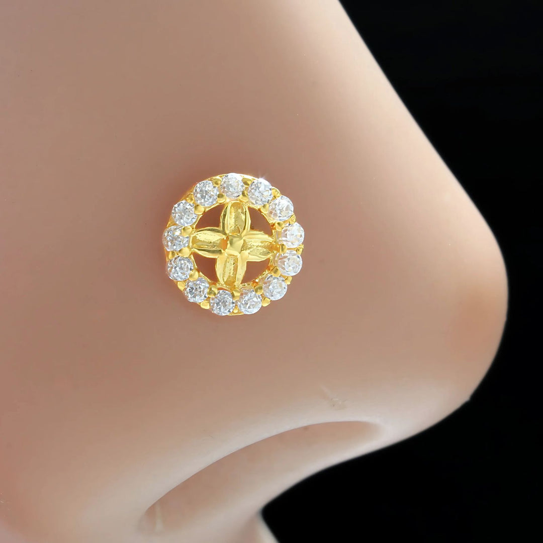 18K Real Gold Clear White CZ party wear Nose stud Gold Screw Back