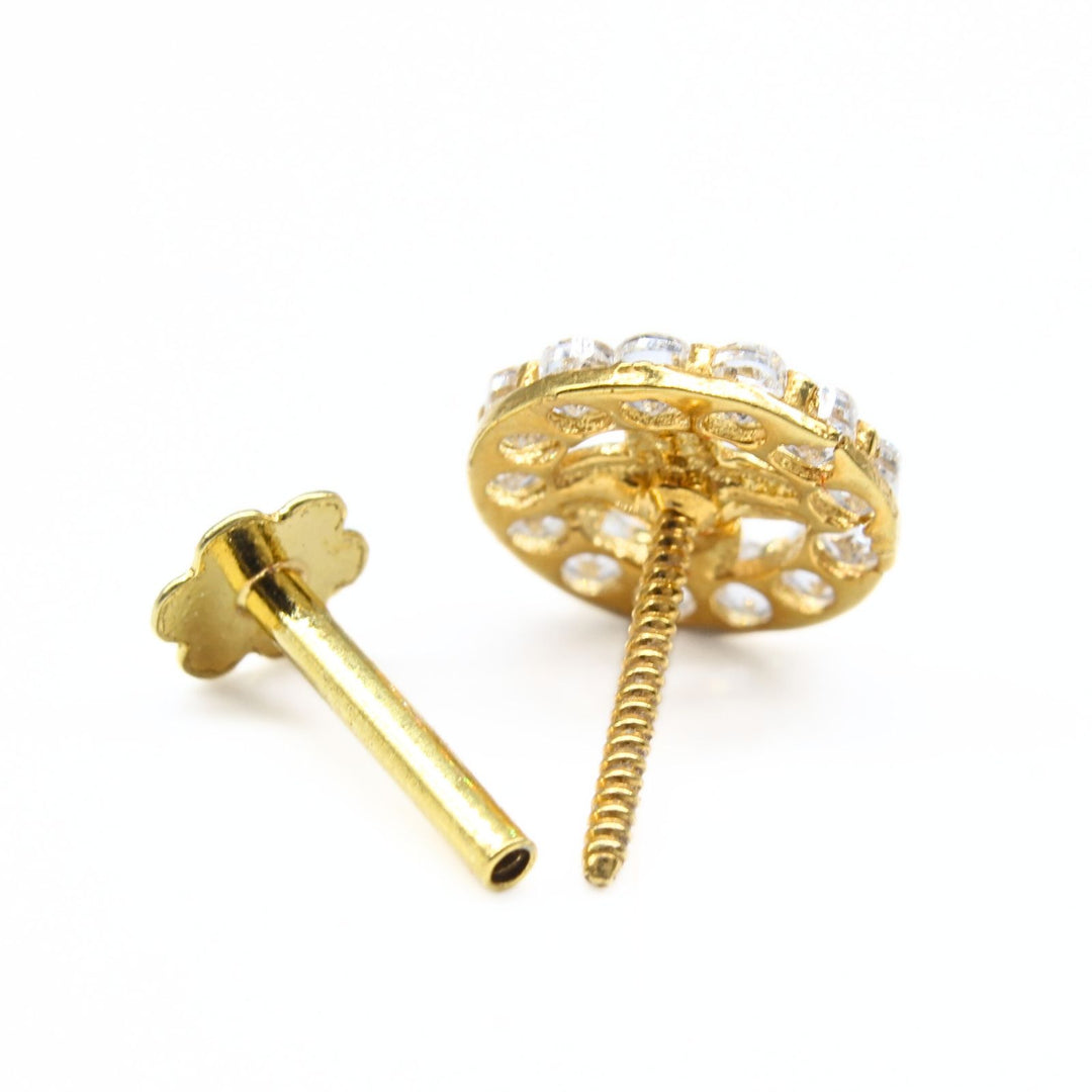 18K Real Gold Clear White CZ party wear Nose stud Gold Screw Back
