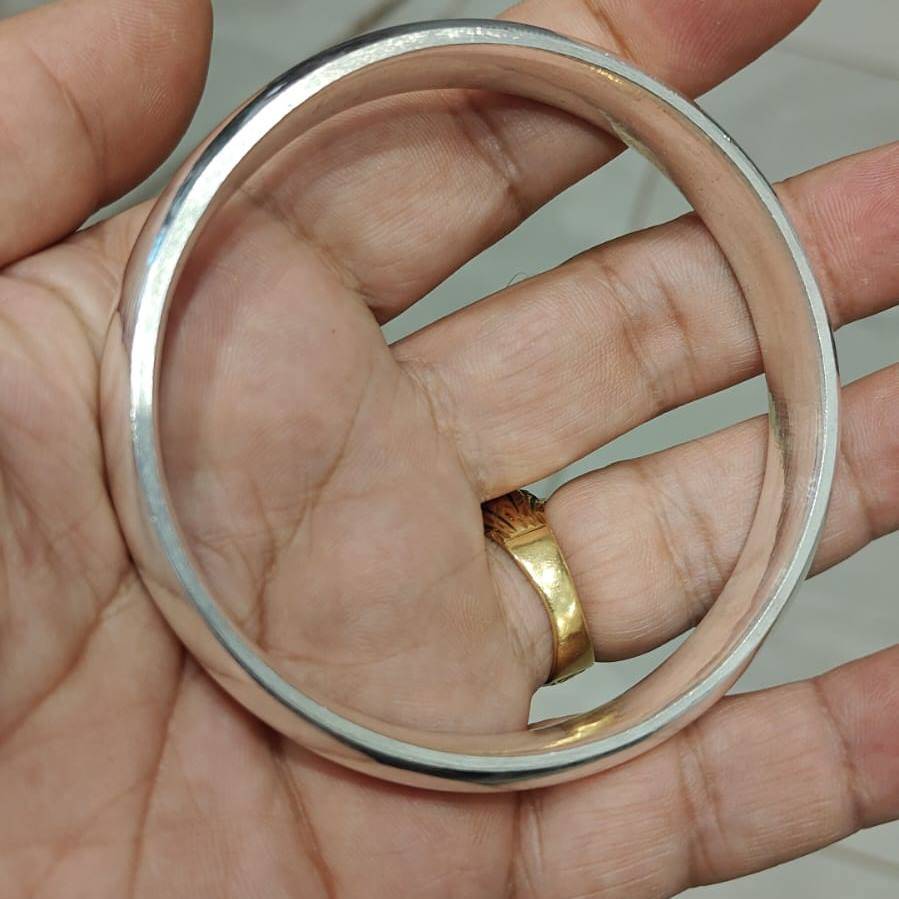 Heavy Half Round Silver Kada for Men – Pure Chandi Bejod Kada Without Joint