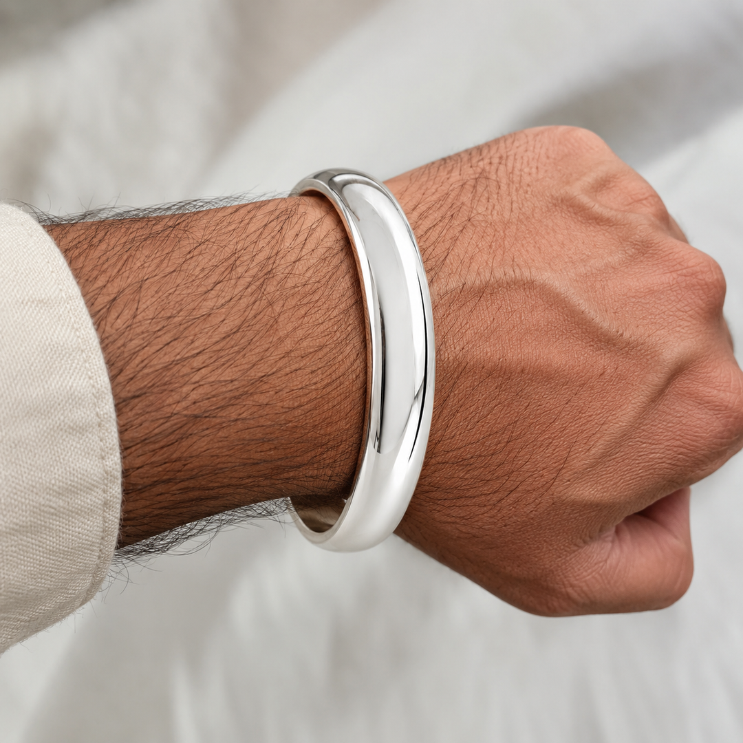 Heavy Half Round Silver Kada for Men – Pure Chandi Bejod Kada Without Joint