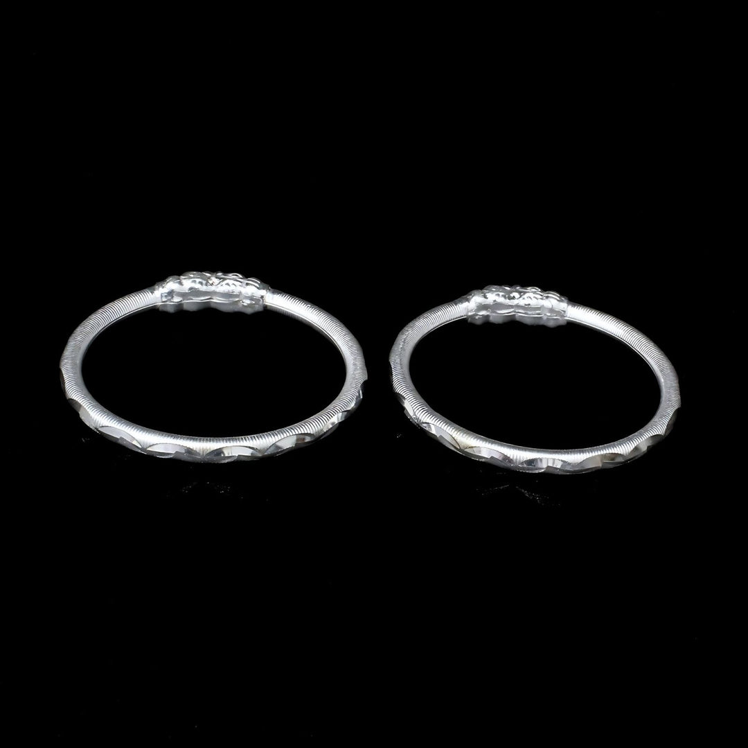 Real Sterling Silver Shiny Design Kids Kada Bangles Bracelet Pair - 3.7 CM