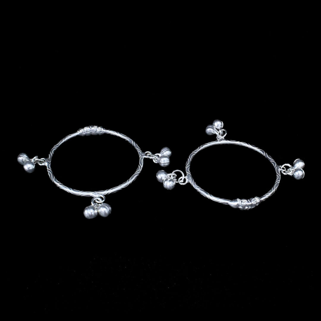 Real Silver pretty gifts kids Bangles Bracelet With Jingle Bells - Pair