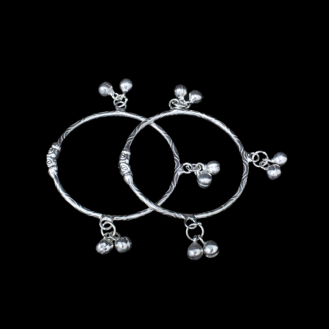 Real Silver pretty gifts kids Bangles Bracelet With Jingle Bells - Pair