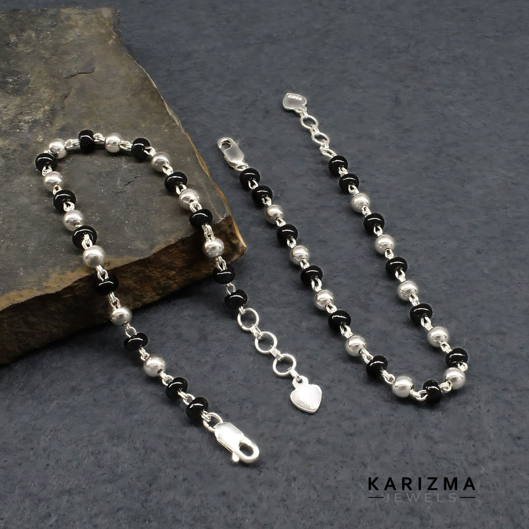 925 Real Silver Black Beads Nazariya kids Anklet Ankle chain foot