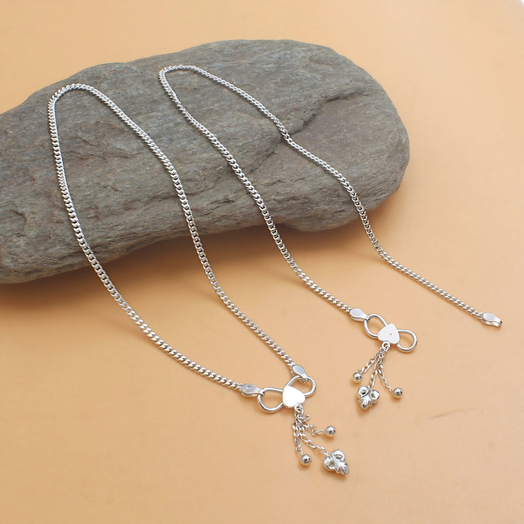 925 Sterling Silver Curb Chain Casual Styling Anklet Pair 10.3"