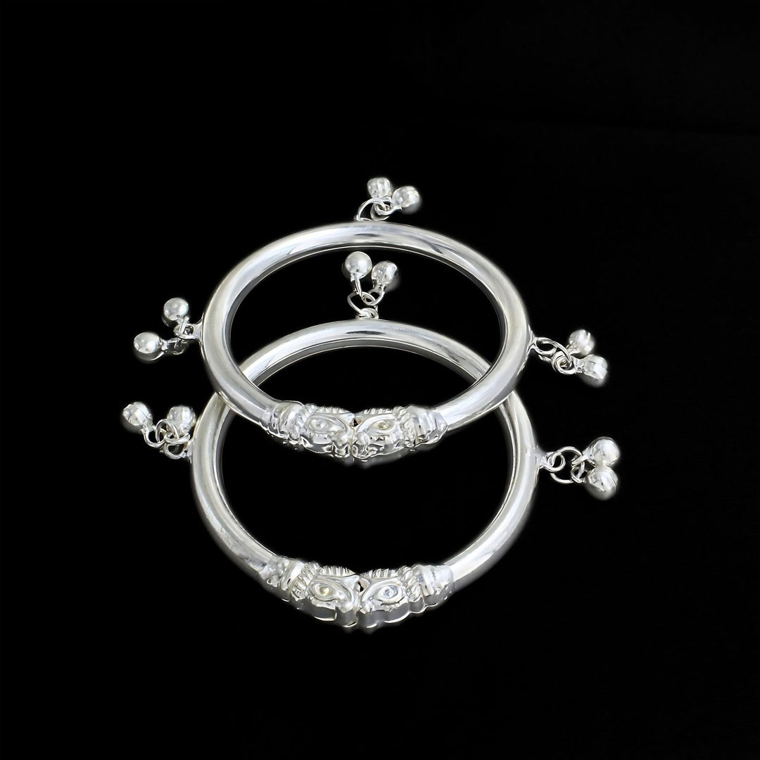 Premium Elephant Face Silver Kids Bangles - Adorable Jingle Bells