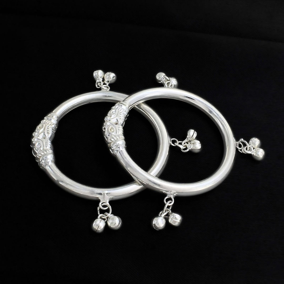 Premium Elephant Face Silver Kids Bangles - Adorable Jingle Bells