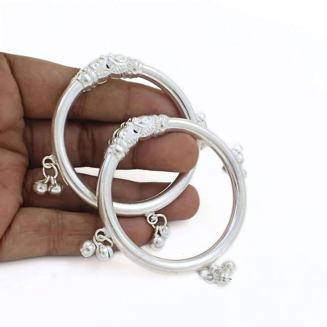 Premium Elephant Face Silver Kids Bangles - Adorable Jingle Bells