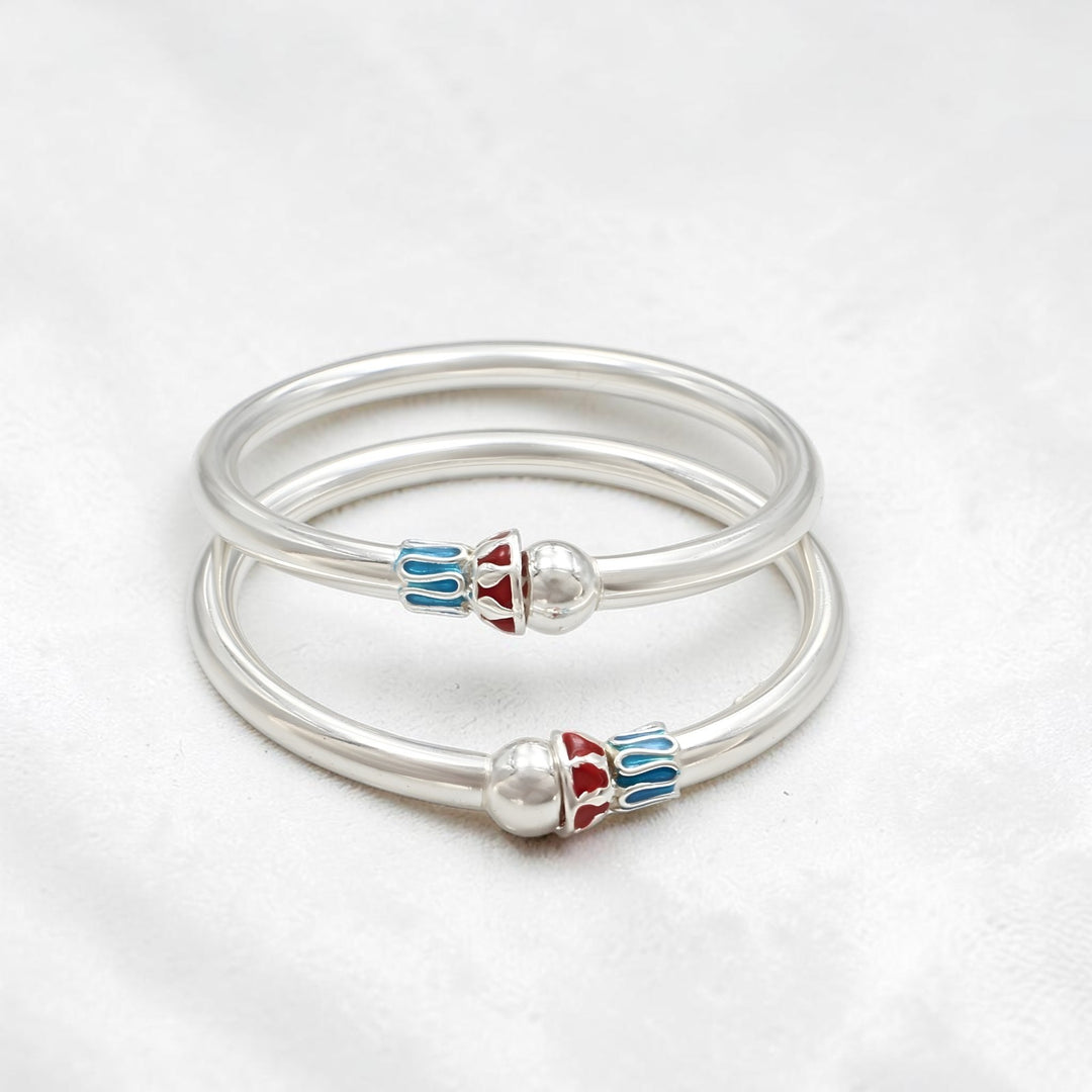 Elegant 925 Real Silver kids Openable Ball design Bangle Bracelet - Pair