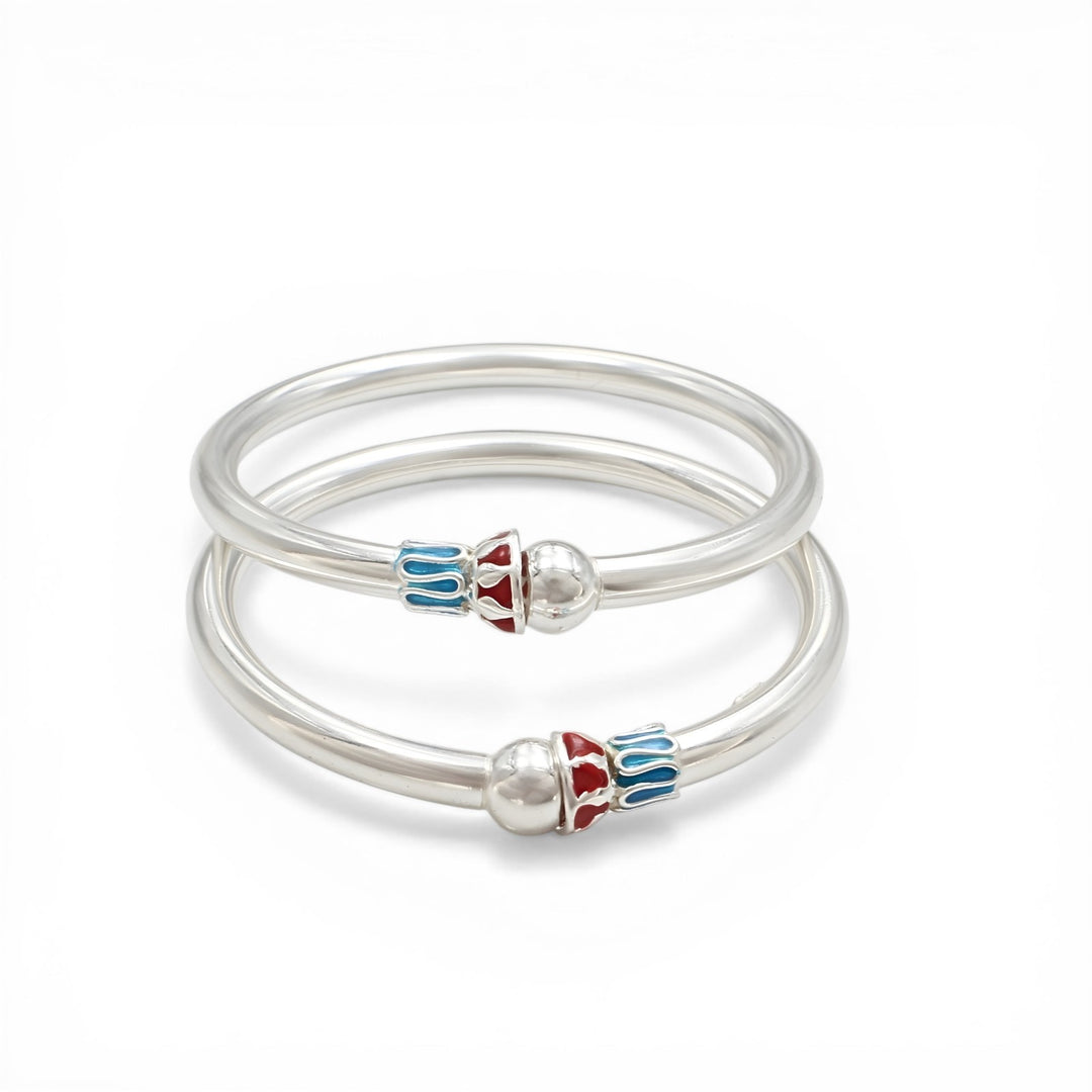 Elegant 925 Real Silver kids Openable Ball design Bangle Bracelet - Pair
