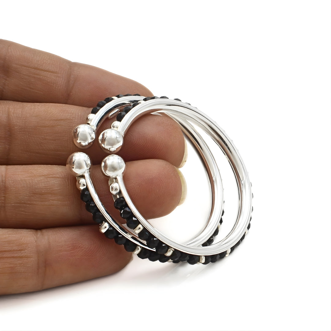 925 Real Silver Black Beads Nazariya kids Bangles Bracelet - Pair