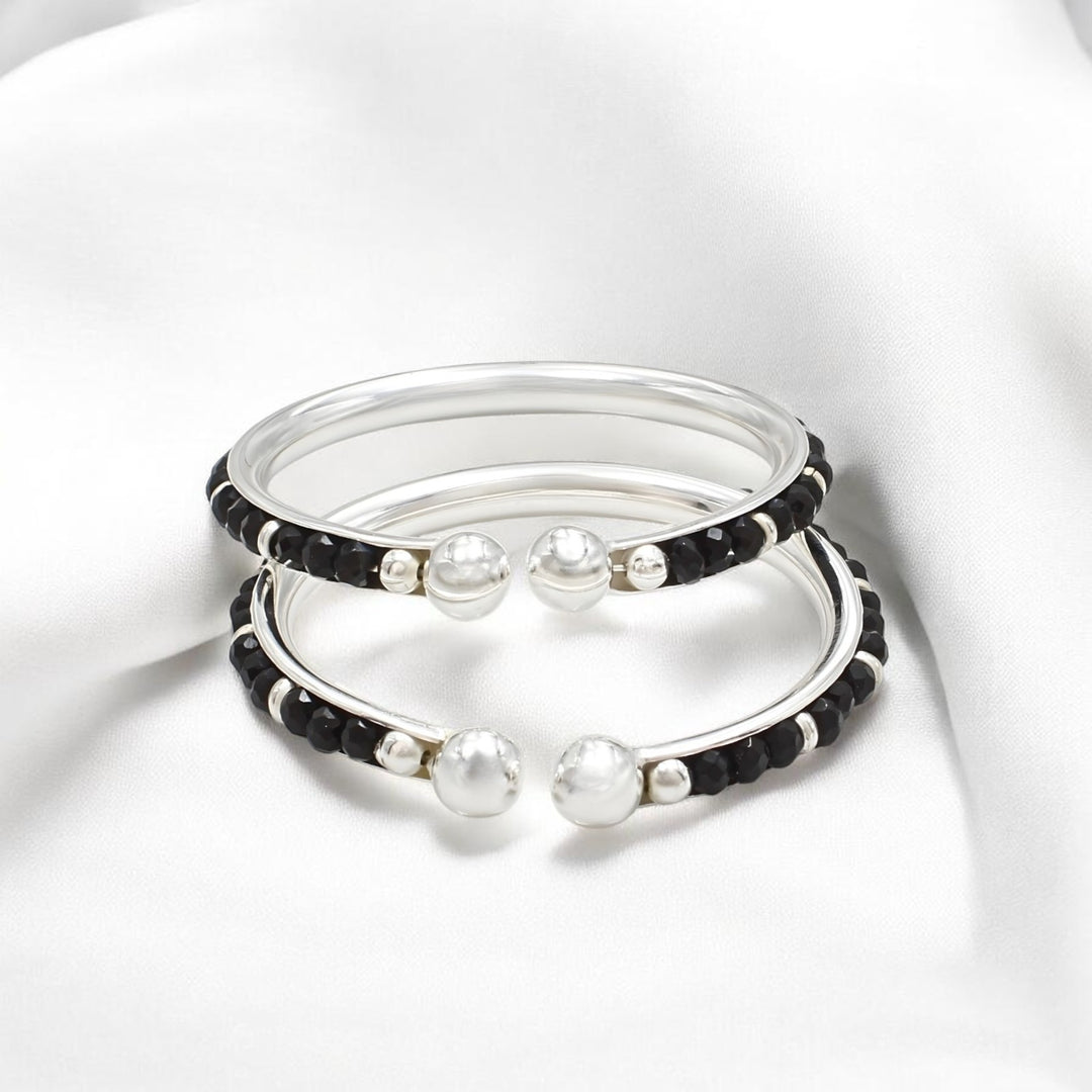 925 Real Silver Black Beads Nazariya kids Bangles Bracelet - Pair